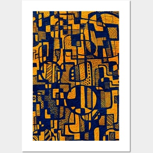 African Abstract Art Pattern Design - "Ndalu" - Orange and Blue Posters and Art